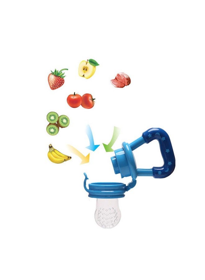 WAJIAYON Food Feeder Baby Fruit Pacifier (3 Pcs) with 6 Different Sized Silicone Pacifiers 2 PCS Dispensing Spoon 90ML Spoons Clip Infant Teething Toy -Blue - Image 4