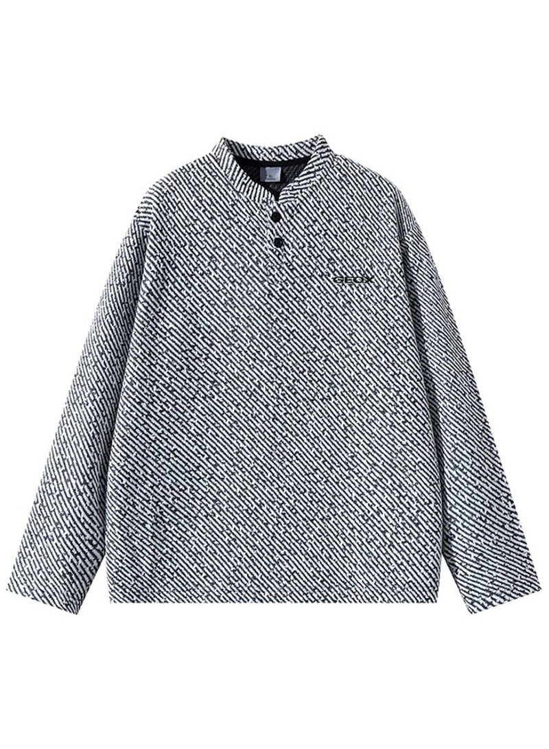 GEOX Men's Women's Henley Collar Long Sleeve Top, Grey White Striped - Image 4
