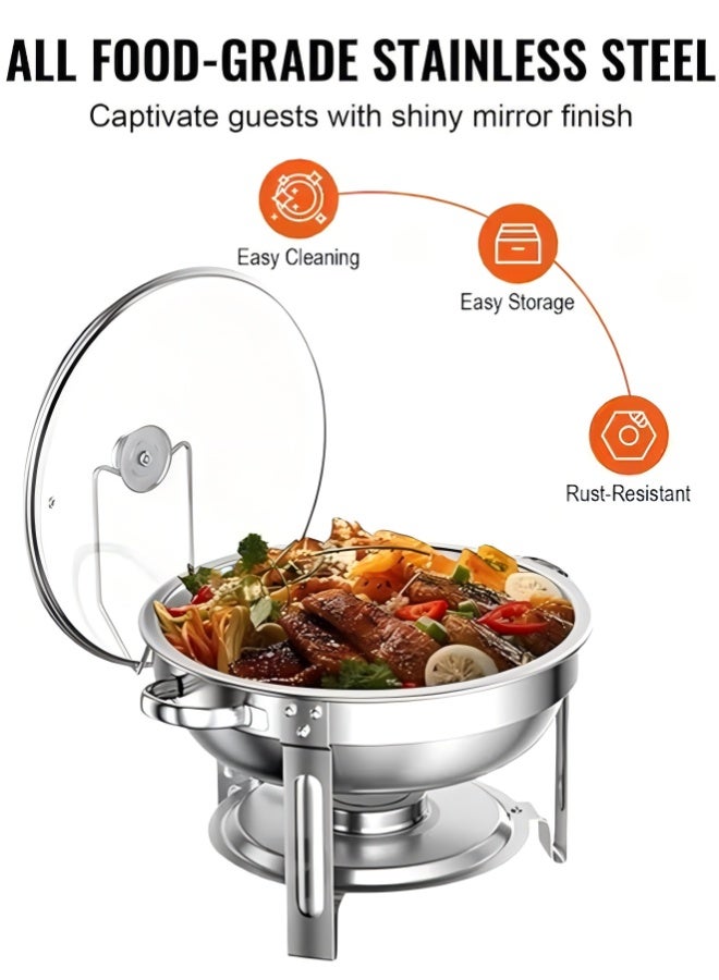 طقم بوفيه أطباق تسخين، وعاء ساخن مع غطاء وحامل غطاء مدمج، أدوات تقديم وتسخين دائرية للبوفيه، متينة وقوية، للحفلات وحفلات الزفاف والنزهات، فضي 4.5 لتر - Image 1