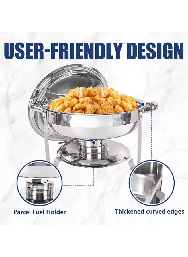 طقم بوفيه أطباق تسخين، وعاء ساخن مع غطاء وحامل غطاء مدمج، أدوات تقديم وتسخين دائرية للبوفيه، متينة وقوية، للحفلات وحفلات الزفاف والنزهات، فضي 4.5 لتر - Image 4