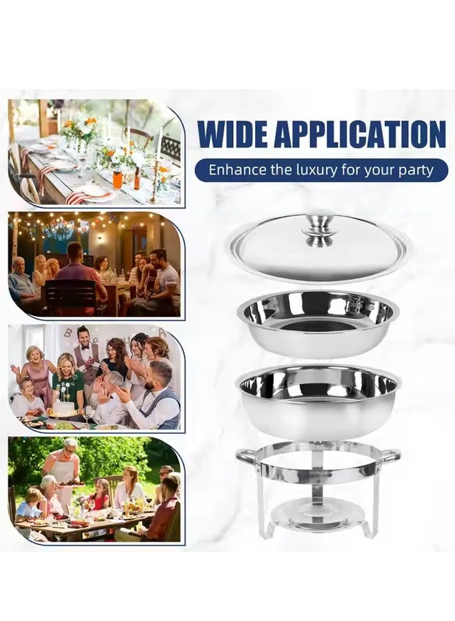 طقم بوفيه أطباق تسخين، وعاء ساخن مع غطاء وحامل غطاء مدمج، أدوات تقديم وتسخين دائرية للبوفيه، متينة وقوية، للحفلات وحفلات الزفاف والنزهات، فضي 4.5 لتر - Image 5