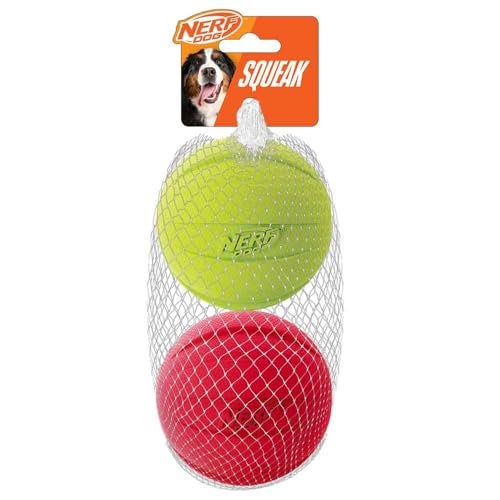 Nerf Dog Classic Squeak Ball Outdoor Dog Toy 38 Inch Dog Ball Fetch Toy Squeaking Toy for Medium and Large Breeds GreenRed 2 Count - Image 1