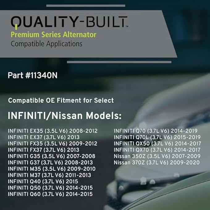 QUALITY-BUILT Premium New Alternator 11340N - OE Compatible with Select 2007-2020 INFINITI/Nissan (350Z,370Z,EX35,EX37,FX35,FX37,G35,G37,M35,M37,Q40,Q50,Q60,Q70,Q70L,QX50,QX70) - Image 3