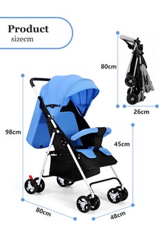 HaveDream Baby Stroller, Uv Protection Ultra-Light Multifunctional Baby Lightweight Folding Stroller, Four-Wheeled Stroller For Children That Can Sit Or Lie Down (Lake Blue)  - Image 2