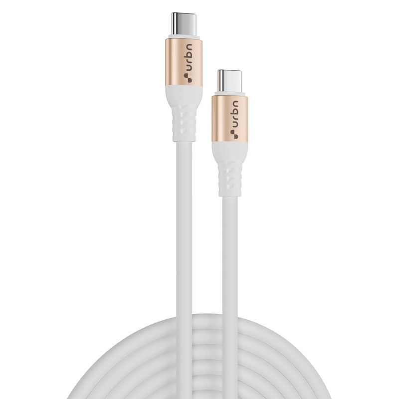 URBN Flex Cord 240W 5Amps Hyper Fast Charging Cable | Type C to C | Supports Apple Car Play & Android Auto| Super Fast Charging and Data Transfer | Silicon Coated 1.2 Meter | 2 Years Warranty (White) - Image 2