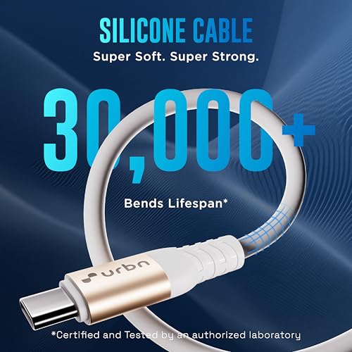 URBN Flex Cord 240W 5Amps Hyper Fast Charging Cable | Type C to C | Supports Apple Car Play & Android Auto| Super Fast Charging and Data Transfer | Silicon Coated 1.2 Meter | 2 Years Warranty (White) - Image 4