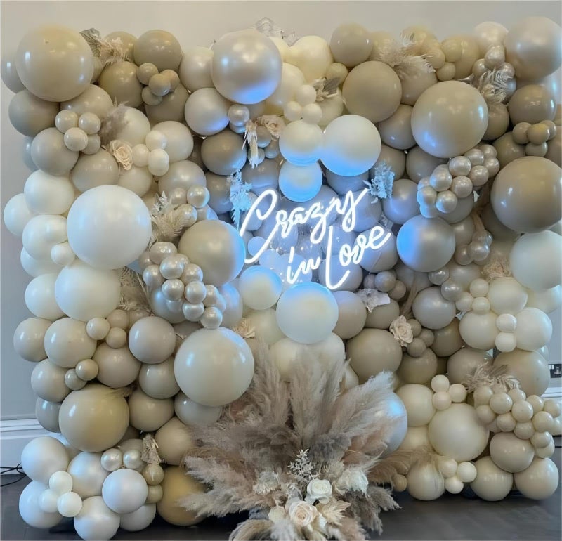 OWPFJG 150pcs Sand White Balloons Different Sizes Pack, 18 12 10 5 Inch Party Balloon Garland Arch Kit Birthday Baby Shower Anniversary Wedding Boho Party Decorations(With 2 Ribbons) - Image 4