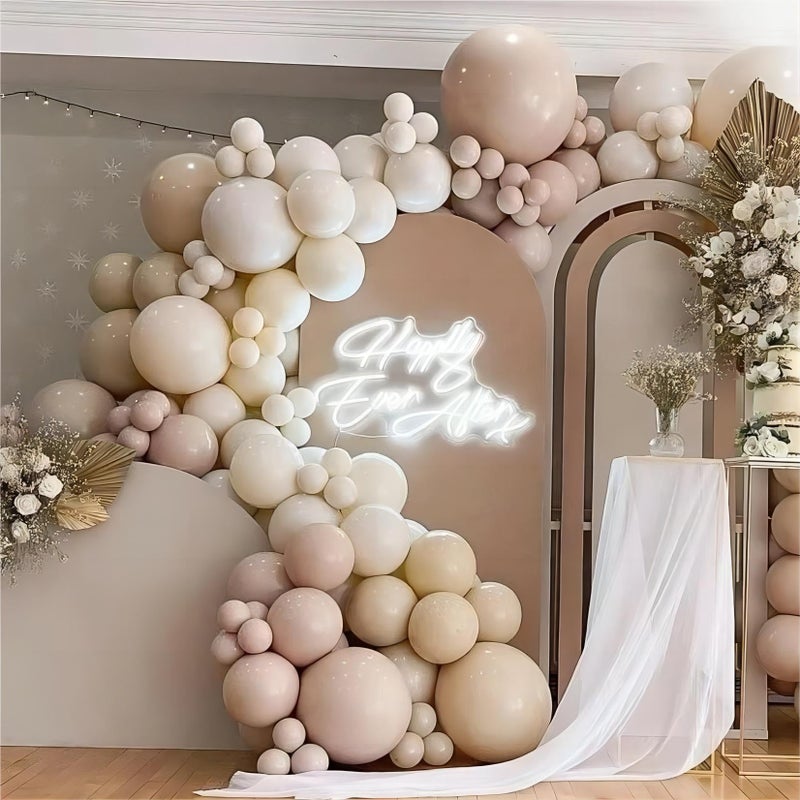 OWPFJG 150pcs Sand White Balloons Different Sizes Pack, 18 12 10 5 Inch Party Balloon Garland Arch Kit Birthday Baby Shower Anniversary Wedding Boho Party Decorations(With 2 Ribbons) - Image 5