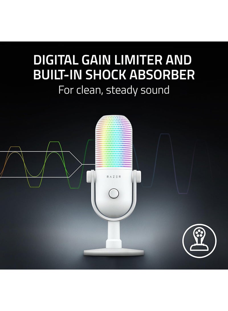 Razer Seiren V3 Chroma RGB USB Microphone: Stream & Game Reactive Lighting - Tap-to-Mute Sensor - Condenser Mic - Digital Gain Limiter & Shock Absorber - PC, Discord, OBS Studio, XSplit - White I RZ19-05060200-R3M1 - Image 4