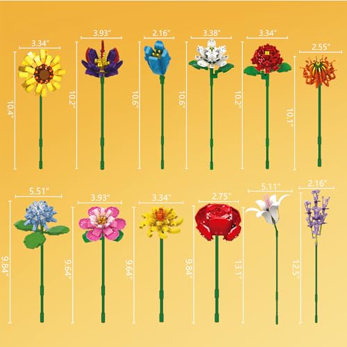 SIENON Flower Bouquet Building Blocks Set-1064PCS, 12 Kinds of Flowers Botanical Collection, Assorted Flowers Brick Toys Creative Project for Home Room Decoration Valentines’ Day Christmas Birthday - Image 5