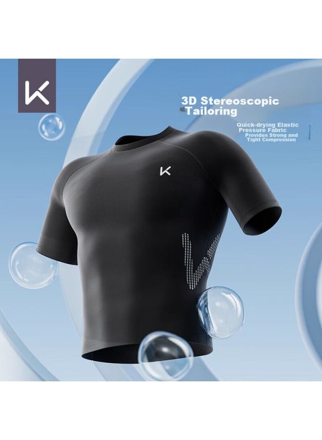 Keep Men's Short-sleeve Swimsuit, Quick-dry, Anti-embarrassment, Professional Hot Spring Surfing Suit, Swimming Gear, Black, Xxl - Image 2
