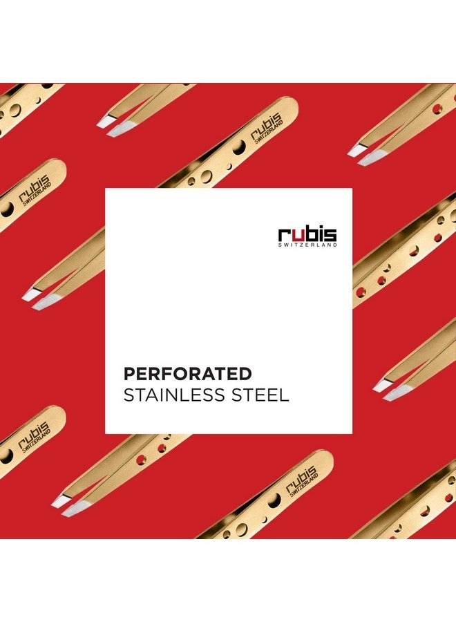 Rubis Hole Pattern Classic Stainless Steel Slanted Tweezers For Precise Eyebrows And Hair Removal, 1K111Redgold, Red Gold, The Elegance Collection,Rubis Switzerland Swiss Made World Renowned Precision - Image 3