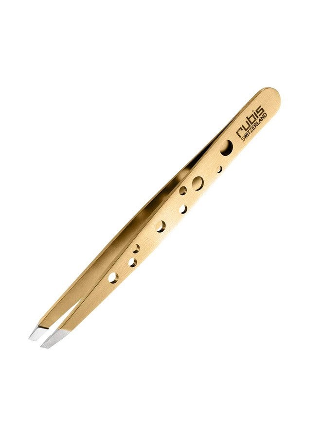 Rubis Hole Pattern Classic Stainless Steel Slanted Tweezers For Precise Eyebrows And Hair Removal, 1K111Redgold, Red Gold, The Elegance Collection,Rubis Switzerland Swiss Made World Renowned Precision - Image 1