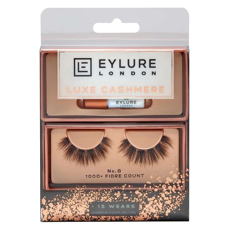 Eylure False Lashes, Luxe Cashmere No. 8 with Adhesive Included, 1 Pair,Black - Image 1