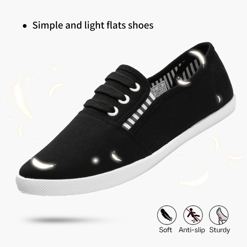 Shupua Women's Canvas Slip On Sneakers - Casual Slip On Walking Shoes - Non Slip Work Shoes (Black.us9) - Image 5