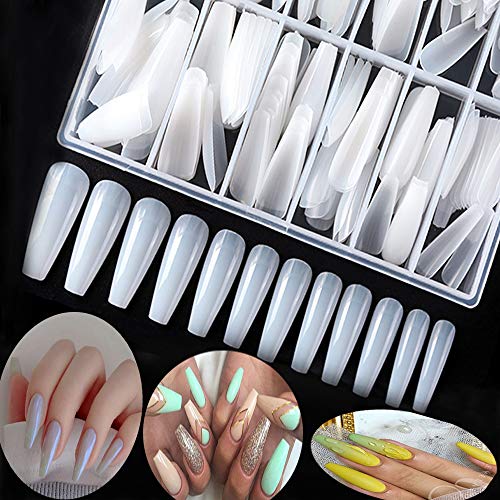 AM RONG MAGIC 600pcs Long Coffin Fake Nails - Full Cover Natural Ballerina False Nail Acrylic Nail Tips with Case, Artificial Nails10 Sizes for Nail Salons and DIY Manicure - Image 1