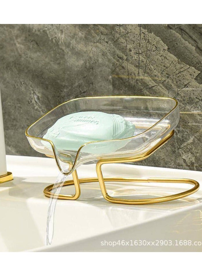 هاوس داي حامل صابون ذاتي التصريف من صبانة غير مثقوبة وسهلة التنظيف مع حامل معدني ذهبي مناسبة لحوض الاستحمام والحمام اللون ذاتي بقاعدة ذهبية - Image 2