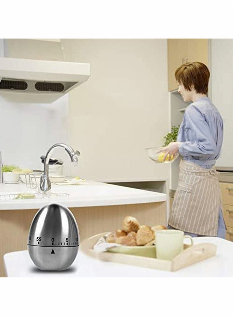 NIBEMINENT Egg Kitchen Timer Stainless Steel Shaped Mechanical Rotating Alarm 60 Minutes Count Down for Cooking  - Image 2