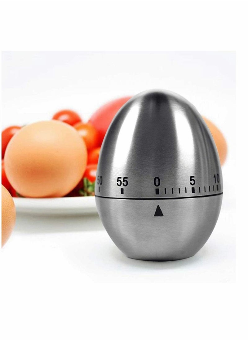 NIBEMINENT Egg Kitchen Timer Stainless Steel Shaped Mechanical Rotating Alarm 60 Minutes Count Down for Cooking  - Image 3
