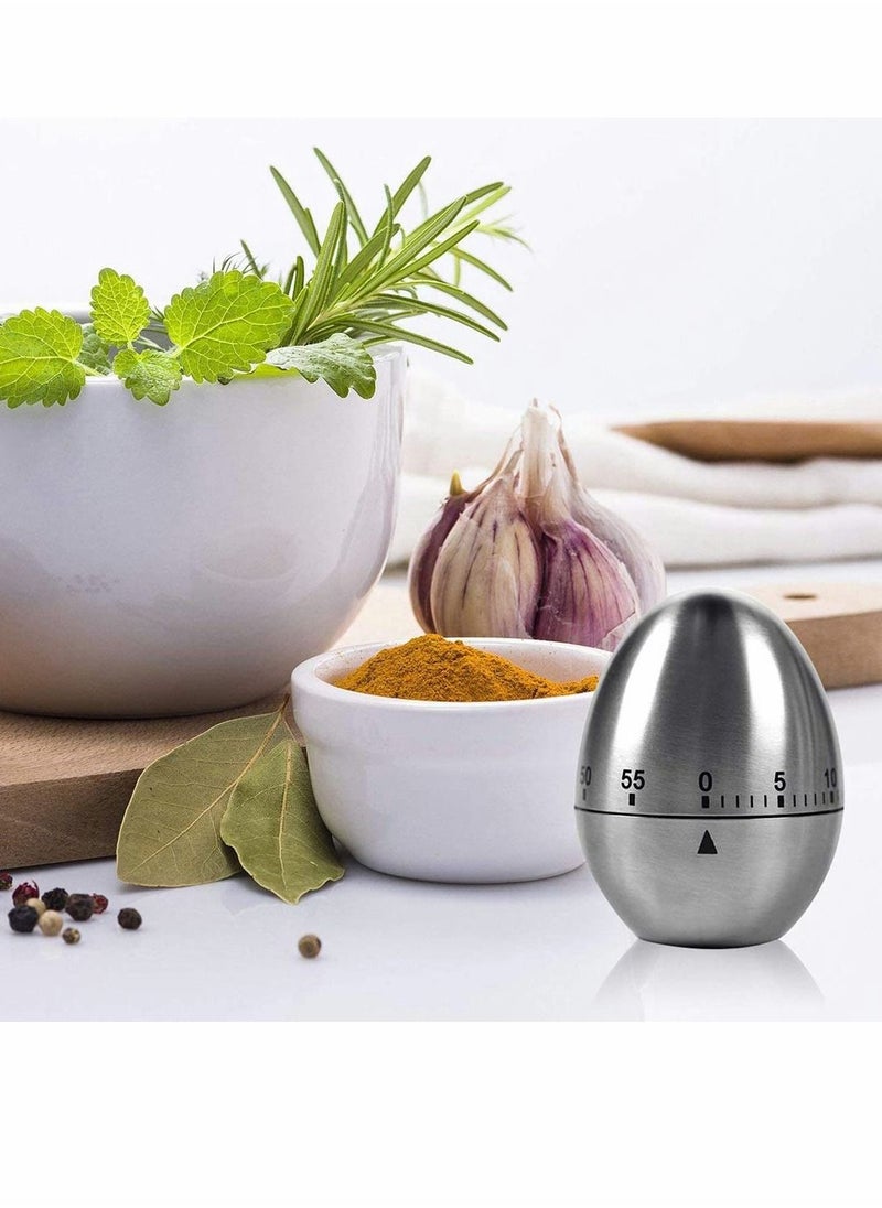 NIBEMINENT Egg Kitchen Timer Stainless Steel Shaped Mechanical Rotating Alarm 60 Minutes Count Down for Cooking  - Image 4