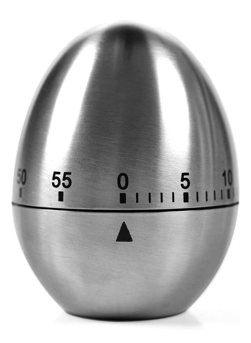 NIBEMINENT Egg Kitchen Timer Stainless Steel Shaped Mechanical Rotating Alarm 60 Minutes Count Down for Cooking  - Image 1