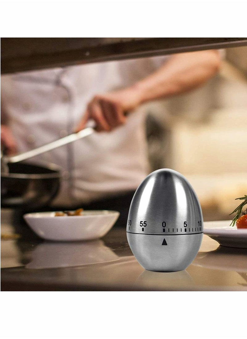 NIBEMINENT Egg Kitchen Timer Stainless Steel Shaped Mechanical Rotating Alarm 60 Minutes Count Down for Cooking  - Image 5