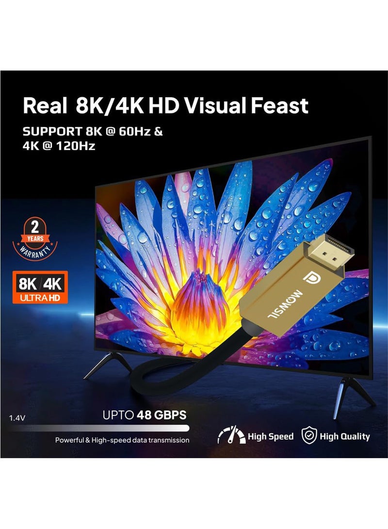 MOWSIL MOWSIL 8K DisplayPort 1.4 Cable 2M, 60Hz, 48Gbps, 4K 144Hz, 24K Gold Plated, High-Speed DP Cable, RGB 4:4:4 - Image 5