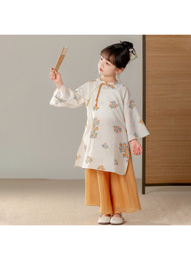Cute Menghu Ruoli Girls' New Chinese Style Suit Oriental Luxury Parent-child Huangguozi 120 - Image 1