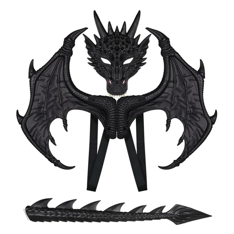 Himine Dragon Wings Props Cosplay Wing With Tail Mask Black - Image 2