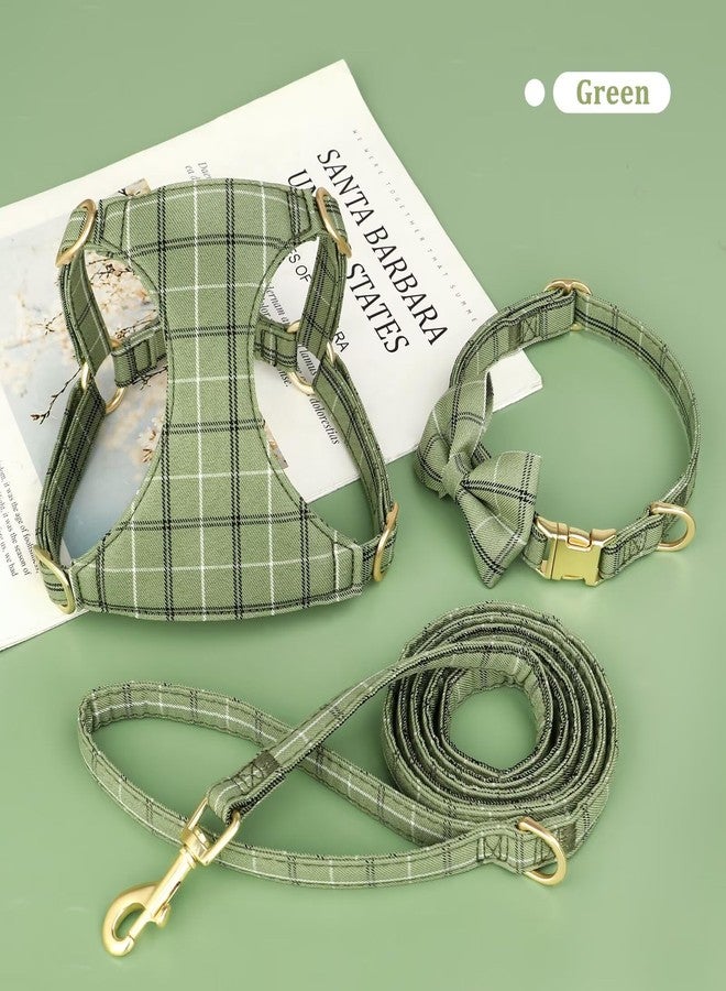 Beirui Cute Small Dog Harness Collar and Leash Set with Bowtie, Soft Adjustable Plaid Puppy Harness for Small Sized Dogs Cats Walks Parties and Photoshoots(Green,S:Chest 17-23") - Image 2