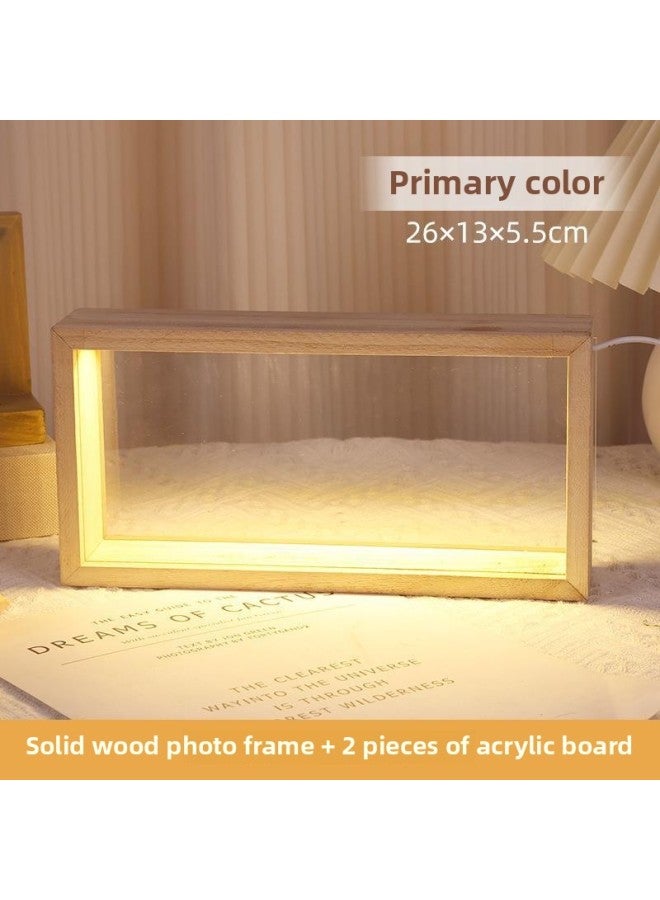 DIY Handmade Dried Flower Photo Frame Eternal Flower Solid Wood Picture Frame Stereo Hollow Double-Sided Acrylic Display Box Set Table-Colour:22*17* 5.5-8inch Material Package Blue Ocean