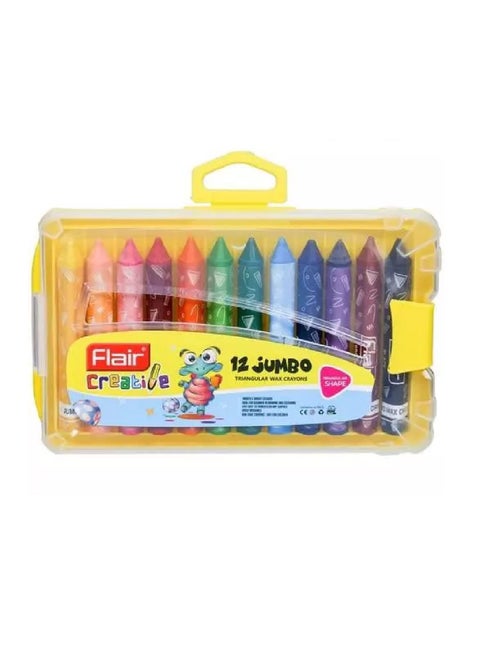 FLAIR Creative Series 12 Shades Jumbo Triangular Wax Crayons Box Pack Easily Washable Smooth Bright Crayons Triangular Shape for Easy Grip NonToxic Safe for Childrens Pack of 2