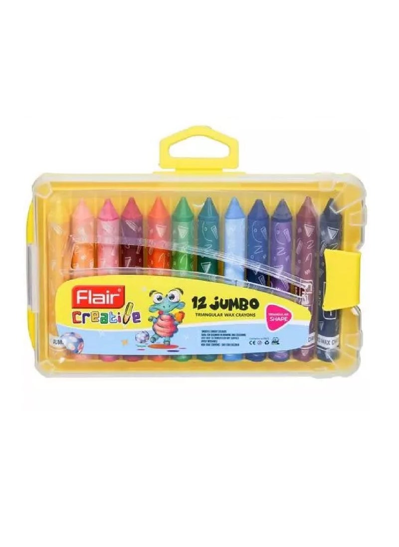 FLAIR Creative Series 12 Shades Jumbo Triangular Wax Crayons Box Pack Easily Washable Smooth Bright Crayons Triangular Shape for Easy Grip NonToxic Safe for Childrens Pack of 2