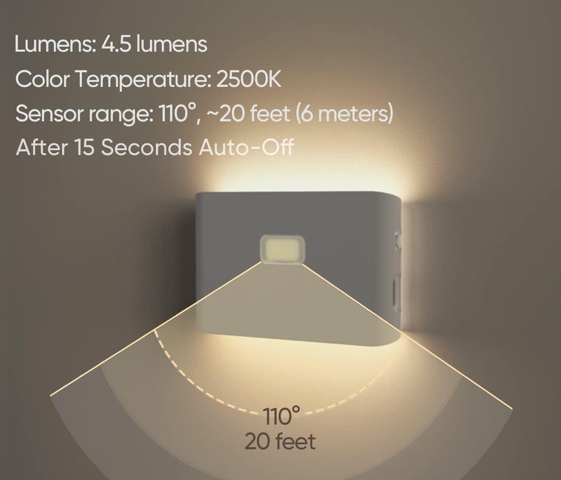 Motion Sensor Nightlights: 13*6*19 Cm Warm 2500K White - Linkable Up To 10 Units Magnetic Easy Mount Rechargeable USB-C For Home Bathroom Hallway - Image 5