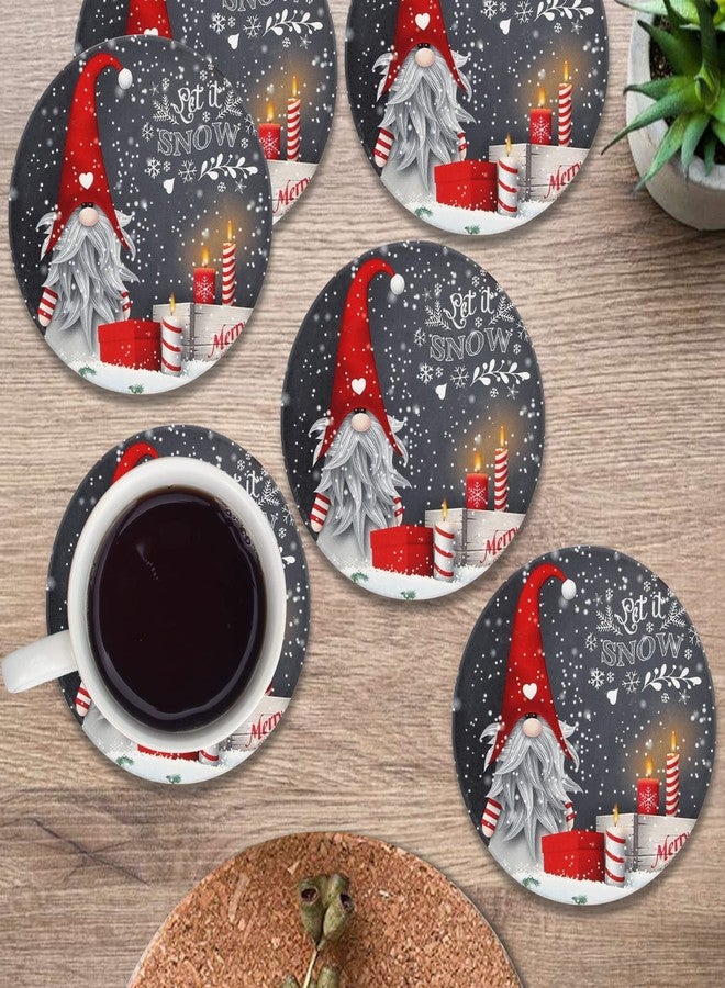Deceram 6 Pack Ceramic Christmas Coasters Gift Cute Cool Coaster Set with Holder Xmas Drink Coasters for Christmas Coffee Table Funny Coasters Snowman Gnome Desk Bar Kitchen Accessories - Image 3