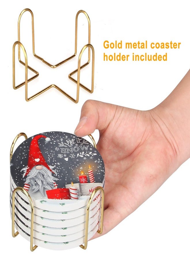 Deceram 6 Pack Ceramic Christmas Coasters Gift Cute Cool Coaster Set with Holder Xmas Drink Coasters for Christmas Coffee Table Funny Coasters Snowman Gnome Desk Bar Kitchen Accessories - Image 5