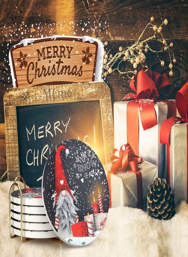 Deceram 6 Pack Ceramic Christmas Coasters Gift Cute Cool Coaster Set with Holder Xmas Drink Coasters for Christmas Coffee Table Funny Coasters Snowman Gnome Desk Bar Kitchen Accessories - Image 2