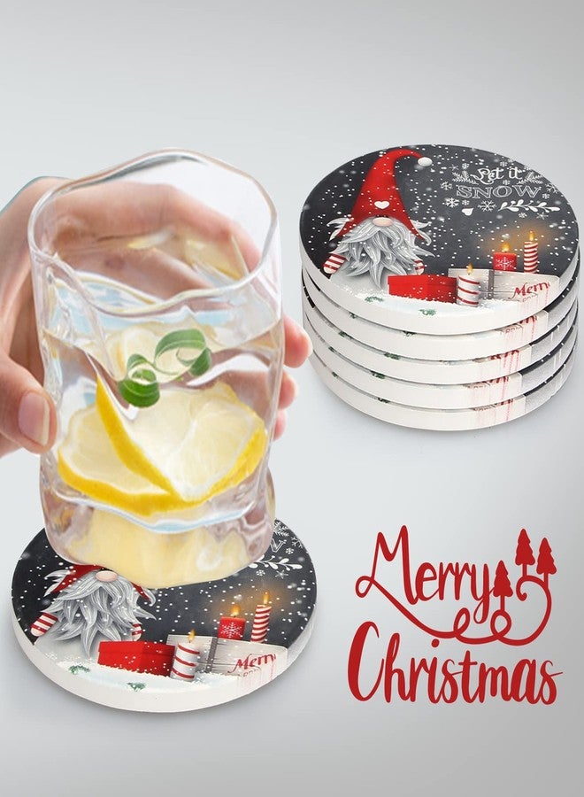 Deceram 6 Pack Ceramic Christmas Coasters Gift Cute Cool Coaster Set with Holder Xmas Drink Coasters for Christmas Coffee Table Funny Coasters Snowman Gnome Desk Bar Kitchen Accessories - Image 4