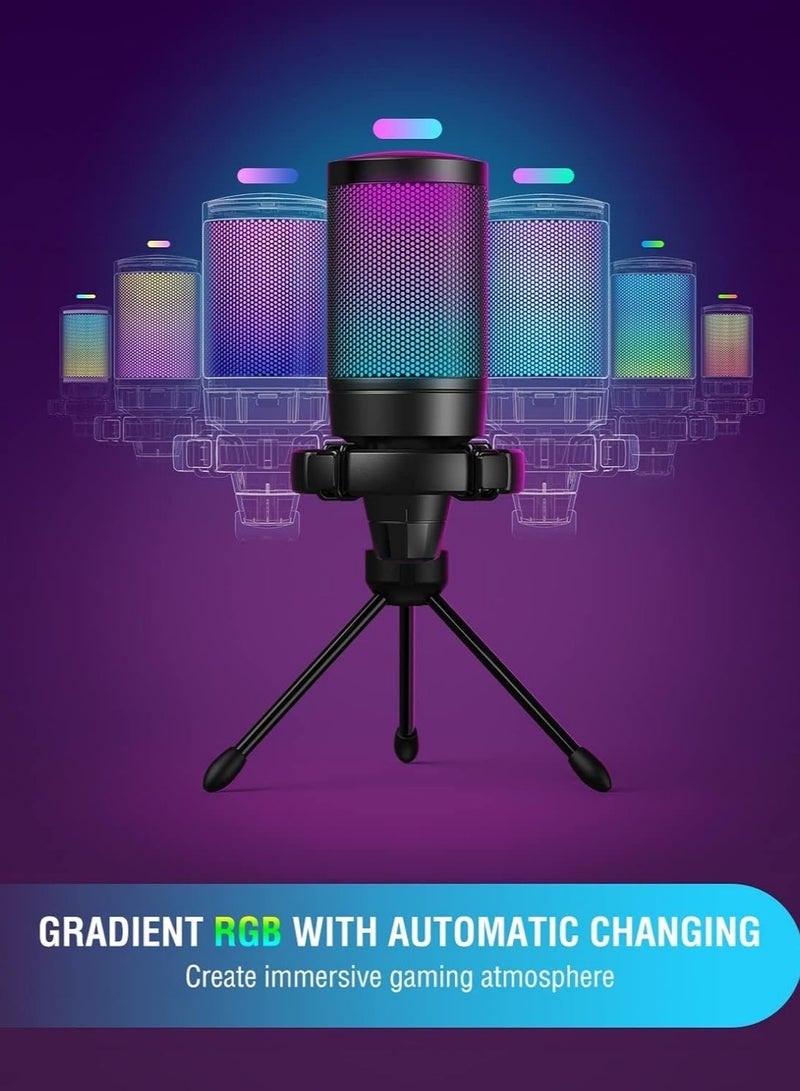 Arabest Gaming USB Microphone for PC PS5, Condenser Mic with Quick Mute, RGB Indicator, Tripod Stand, Pop Filter, Shock Mount, Gain Control for Streaming Discord Twitch Podcasts Videos - Image 5