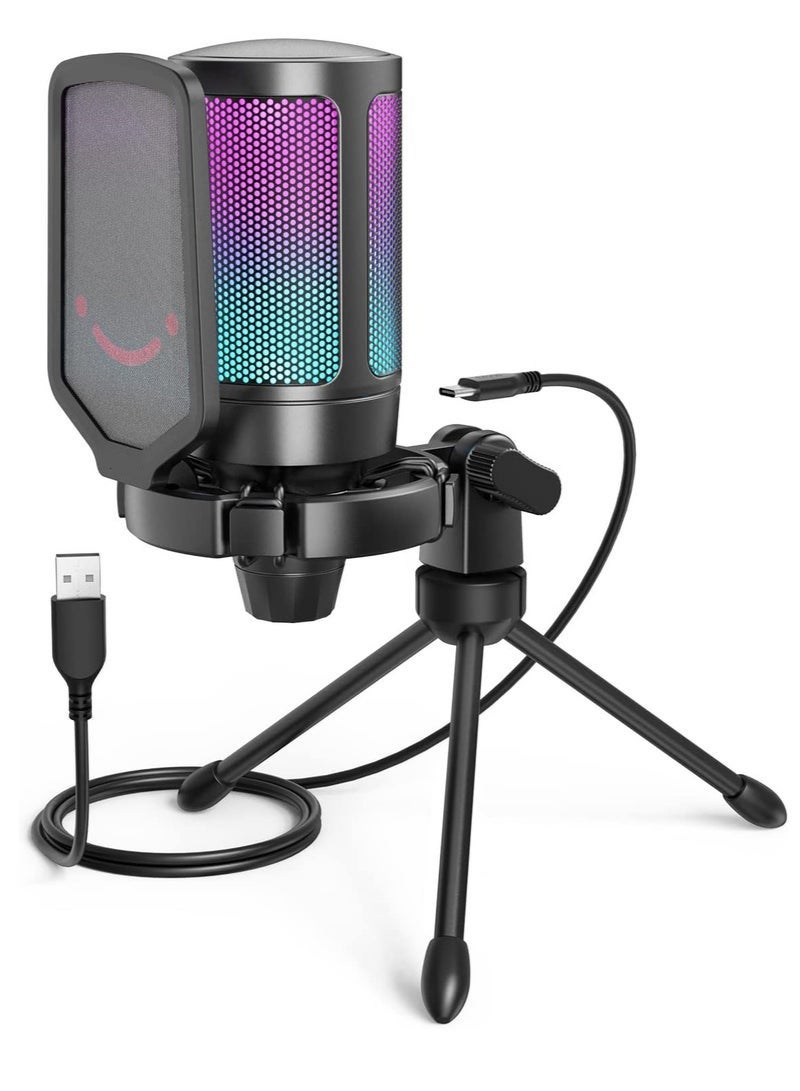 Arabest Gaming USB Microphone for PC PS5, Condenser Mic with Quick Mute, RGB Indicator, Tripod Stand, Pop Filter, Shock Mount, Gain Control for Streaming Discord Twitch Podcasts Videos - Image 1