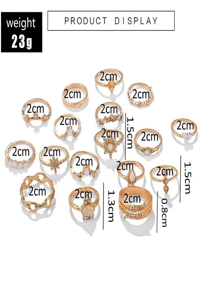 Aimimier 17 Pcs Bohemian Stackable Joint Knuckle Ring Set Crystal Opal Genstone Sun Star Finger Ring Diamond-studded Midi Rings for Women - Image 5