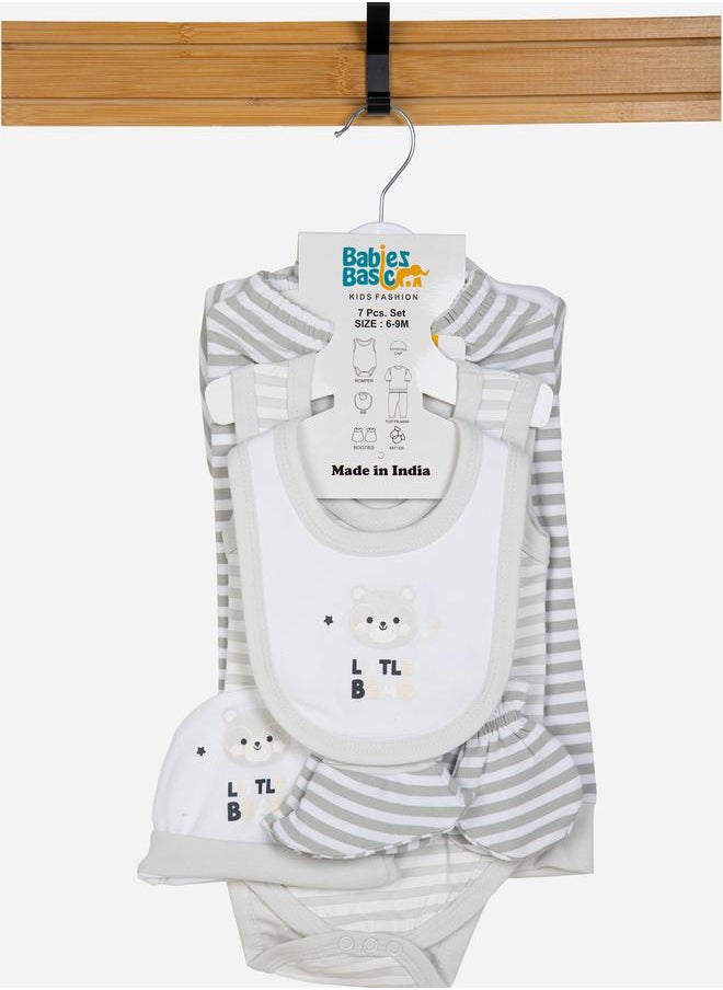 Babies Basic Pack of 7 - Cotton Bodysuit, Top, Pants, Bib, Socks, Mitten and Cap  - Image 4