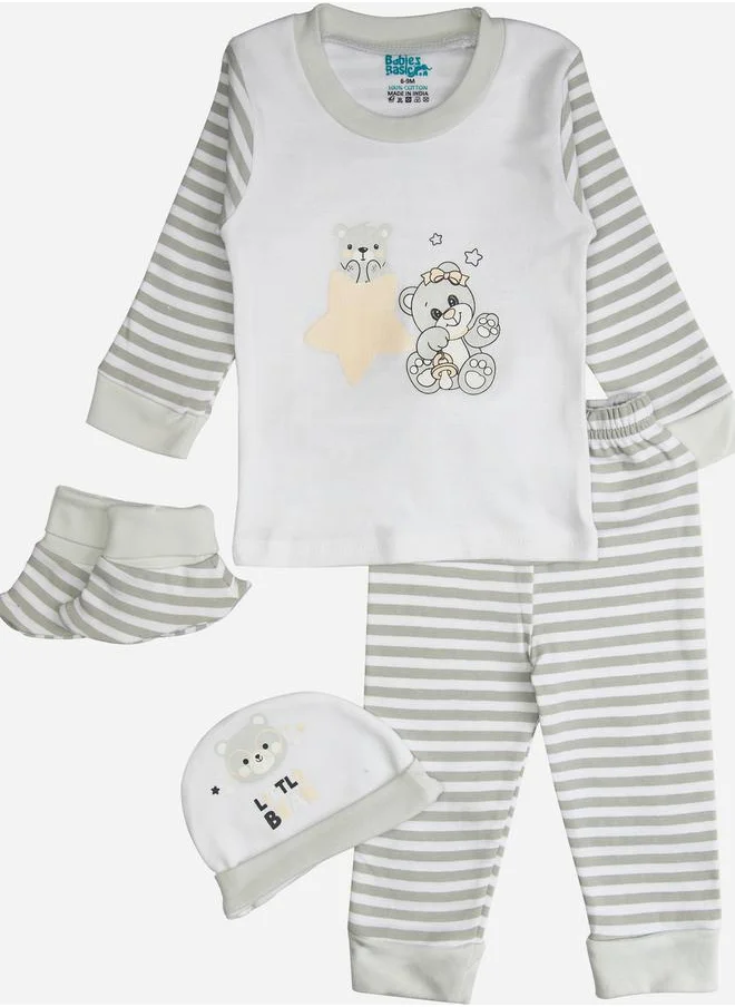 Babies Basic Pack of 7 - Cotton Bodysuit, Top, Pants, Bib, Socks, Mitten and Cap