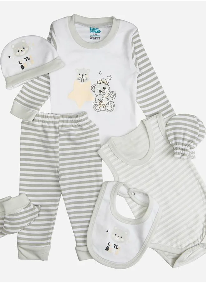 Babies Basic Pack of 7 - Cotton Bodysuit, Top, Pants, Bib, Socks, Mitten and Cap