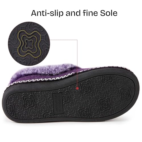 EverFoams Women's Bootie Slippers Warm Soft Comfy Memory Foam Non-slip Indoor House Shoes with Fluffy Collar (Purple, Size 10 M US) - Image 5