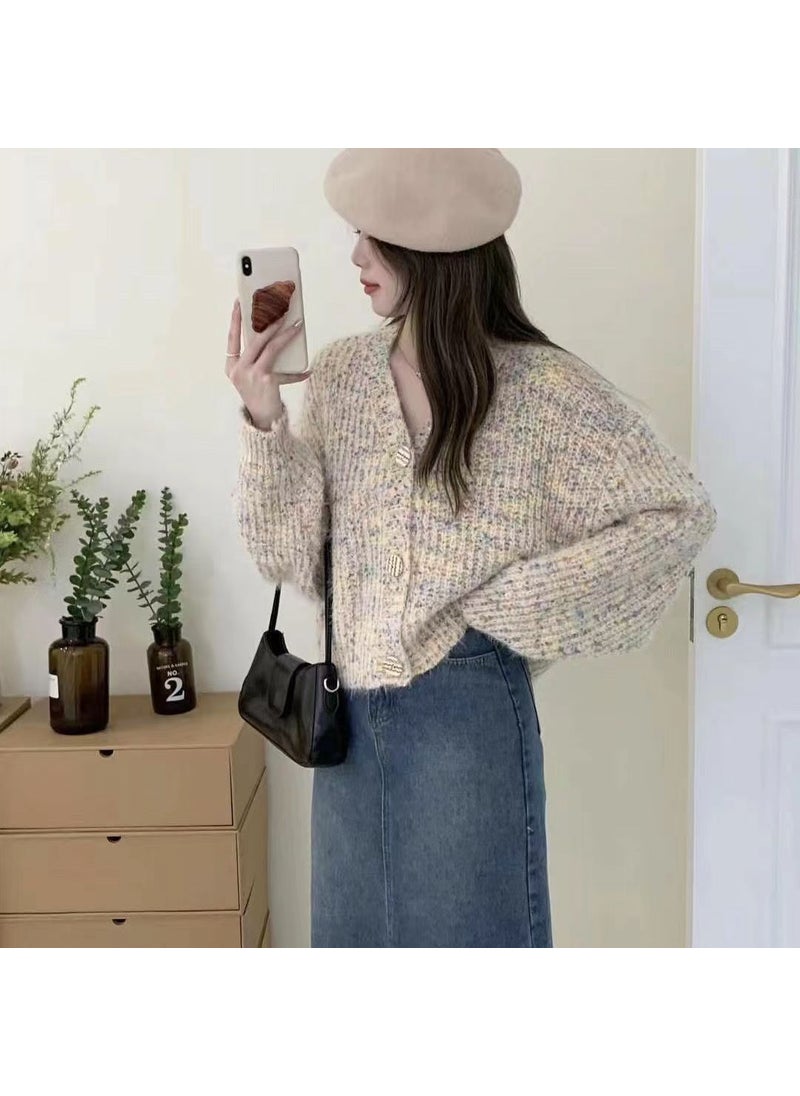 Generic - Autumn Winter Knitted Open Shirt Women Fashion Long Sleeve Coat Thick Wool Short Style Vintage Korean Casual Style Brown - Image 1