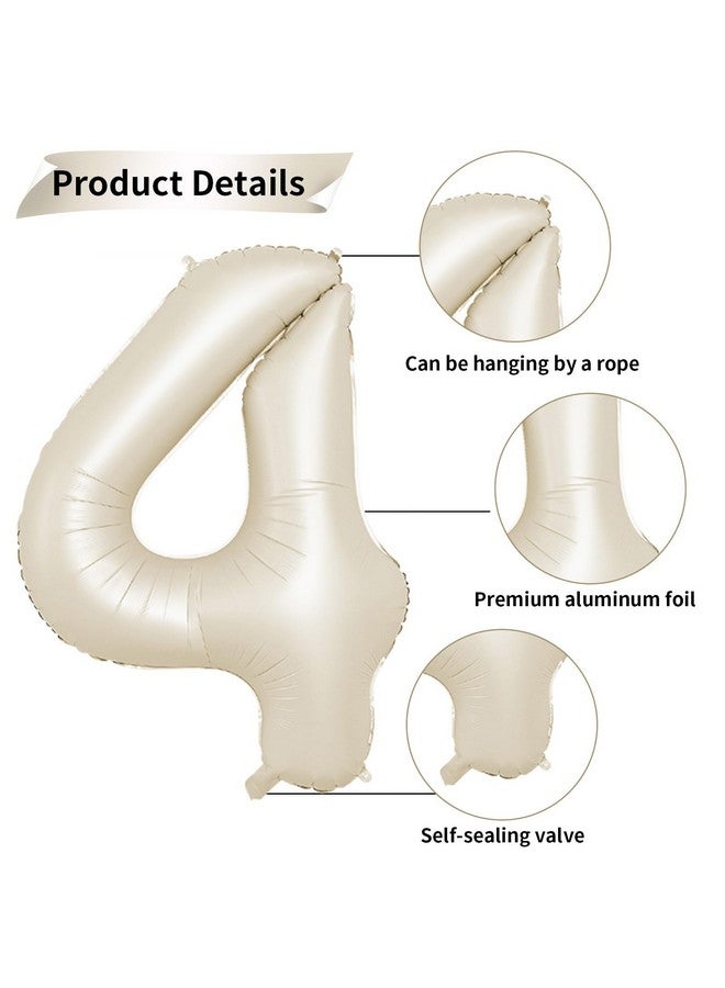 Biapian بالون رقم 4 كريمي 40 بوصة، بالونات عيد الميلاد الرابع الكبيرة باللون البيج، بالون فويل عملاق 4 كريمي أبيض باللون الرقمي 4 هليوم لزينة عيد الميلاد الرابع للأولاد والبنات، مستلزمات حفلات عيد الميلاد الرابع وحفلات استقبال المواليد - Image 3