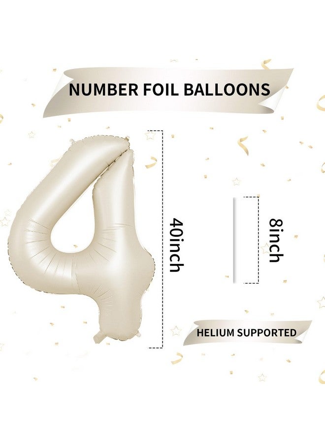 Biapian بالون رقم 4 كريمي 40 بوصة، بالونات عيد الميلاد الرابع الكبيرة باللون البيج، بالون فويل عملاق 4 كريمي أبيض باللون الرقمي 4 هليوم لزينة عيد الميلاد الرابع للأولاد والبنات، مستلزمات حفلات عيد الميلاد الرابع وحفلات استقبال المواليد - Image 2