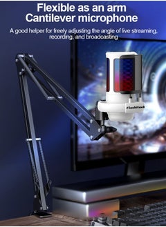 FlashHawk Gaming PC USB Microphone,Podcast Condenser Mic with Boom Arm,Pop Filter,Mute Button for Streaming,Online Chat, RGB Computer Mic for PS4/5 PC Gamer Youtuber - White  - Image 2