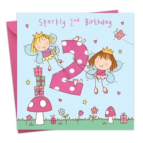 Twizler 2nd Birthday Card Girl Fairy Princess - Girls Age 2 Year Old Childrens Happy Birthday Card - Image 1